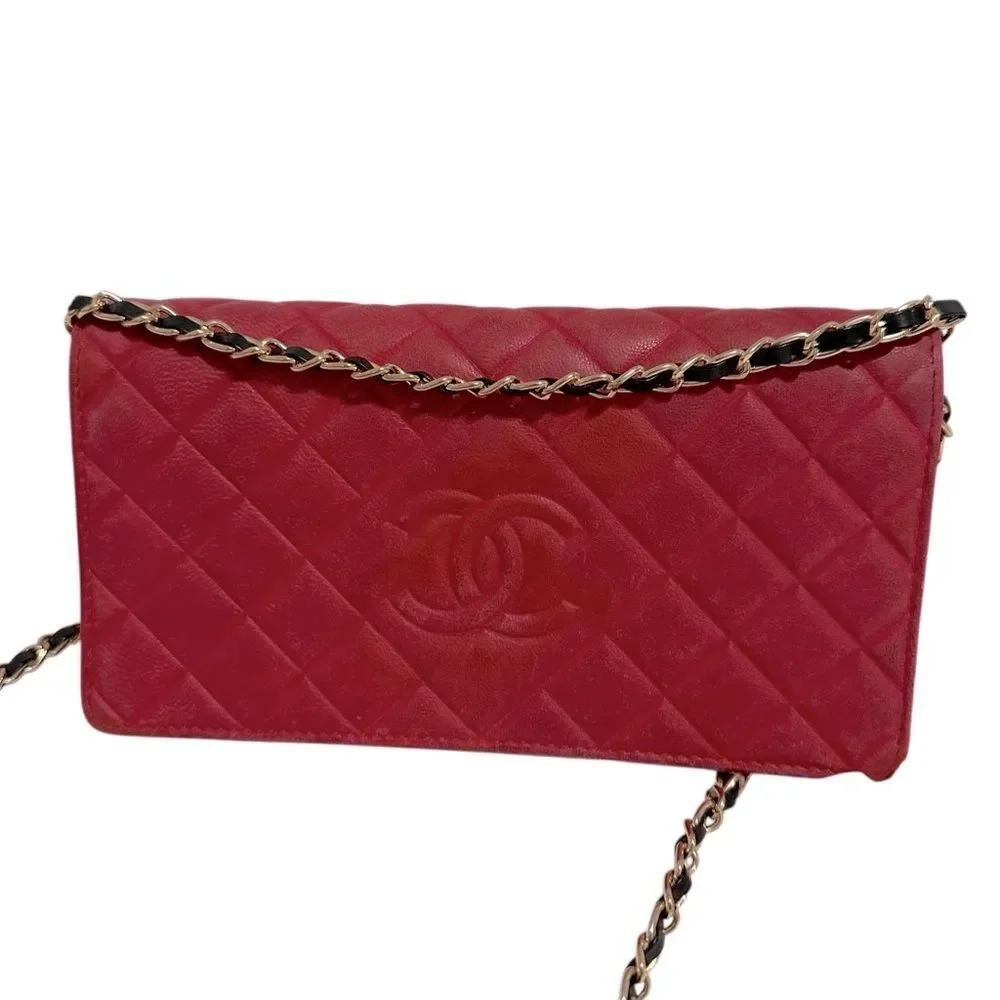 Chanel Red Leather Quilted Continental Wallet